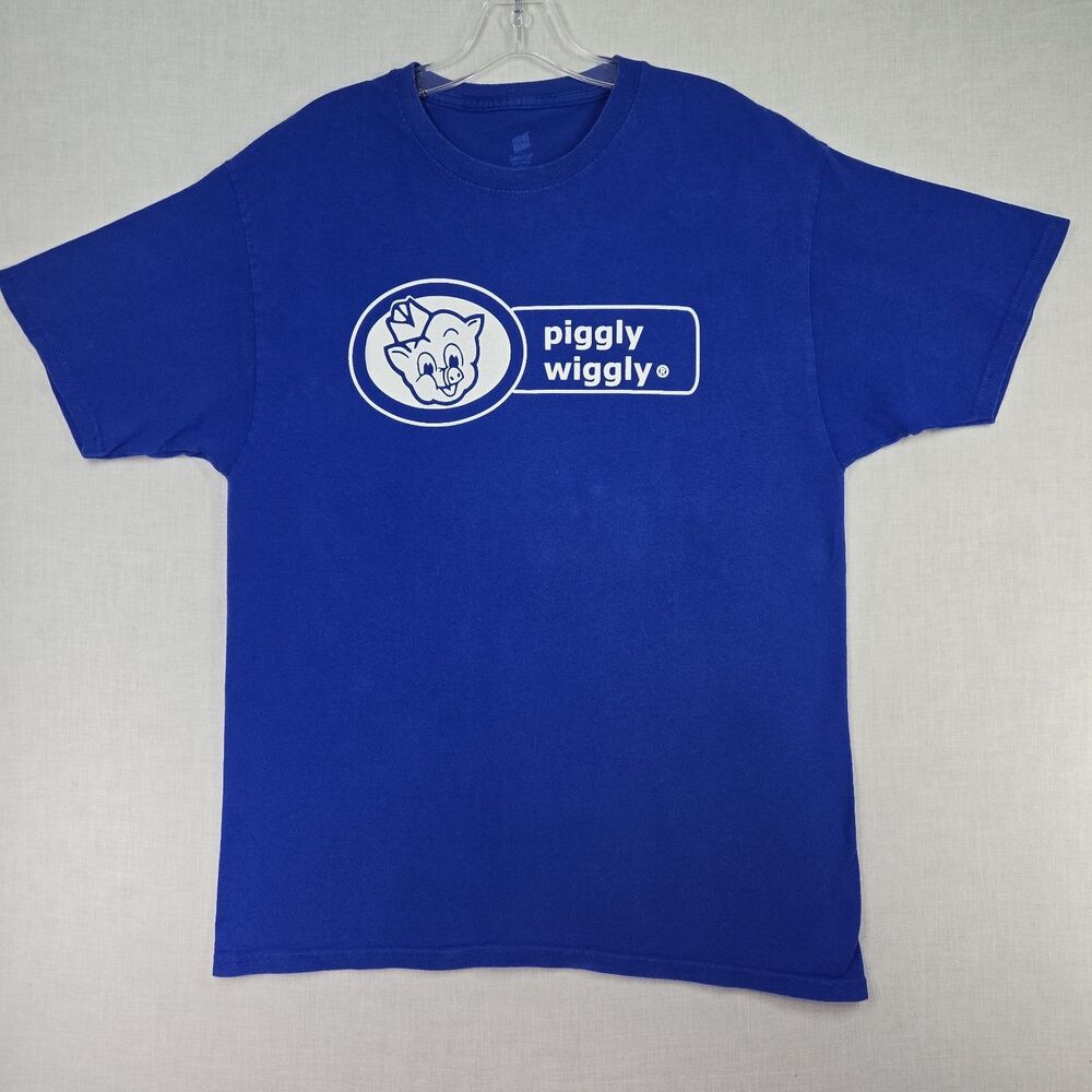 Piggly Wiggly T-Shirt Royal Blue "I Dig The Pig" Unisex Large 100% Cotton Hanes